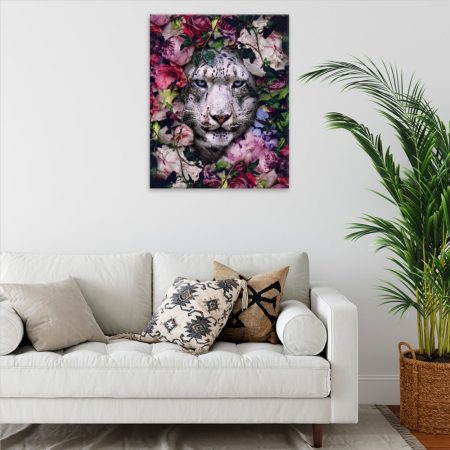 Obraz na plátně Bílý tygr v květinách