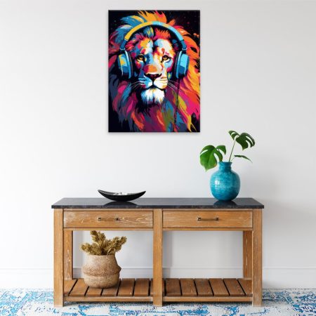 Obraz na plátně Lev se sluchátky